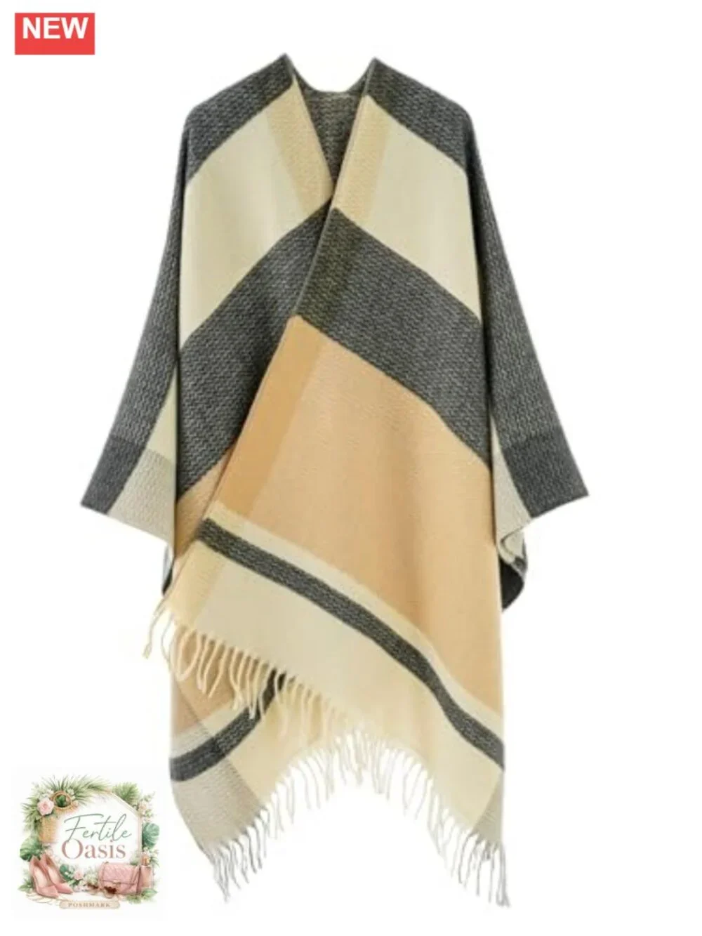 Women's Soft Faux Cashmere Shawl Wrap, Open Front Poncho Cape Cardigan,